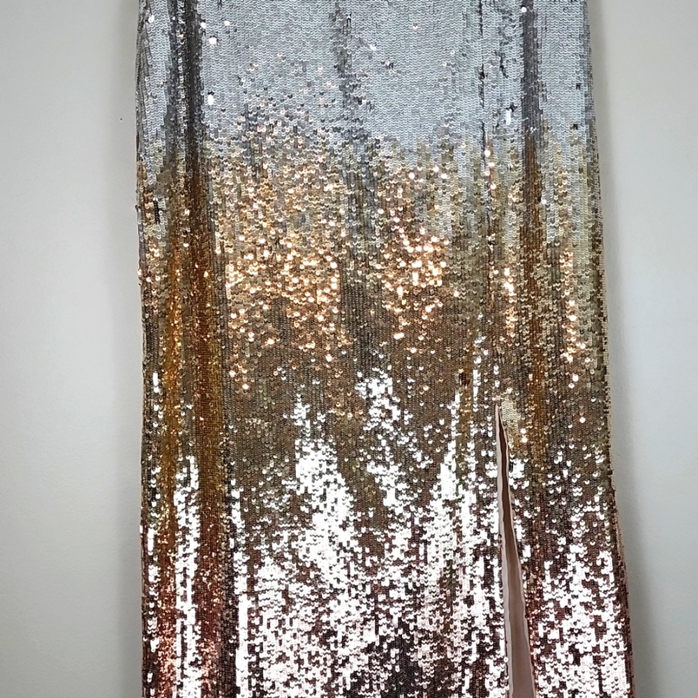 NWT Sz6 Topshop Sequin Ombre Midi Skirt with Side Slit - Picture 3 of 9